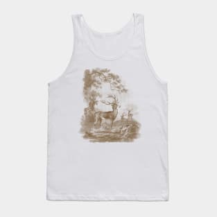 Deer In the Forest Vintage Illustration - Sepia Tank Top